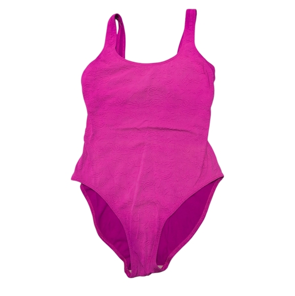 Christina Tops - Vintage Christina Pink Floral Textured One Piece Leotard Swim Bodysuit Aerobics